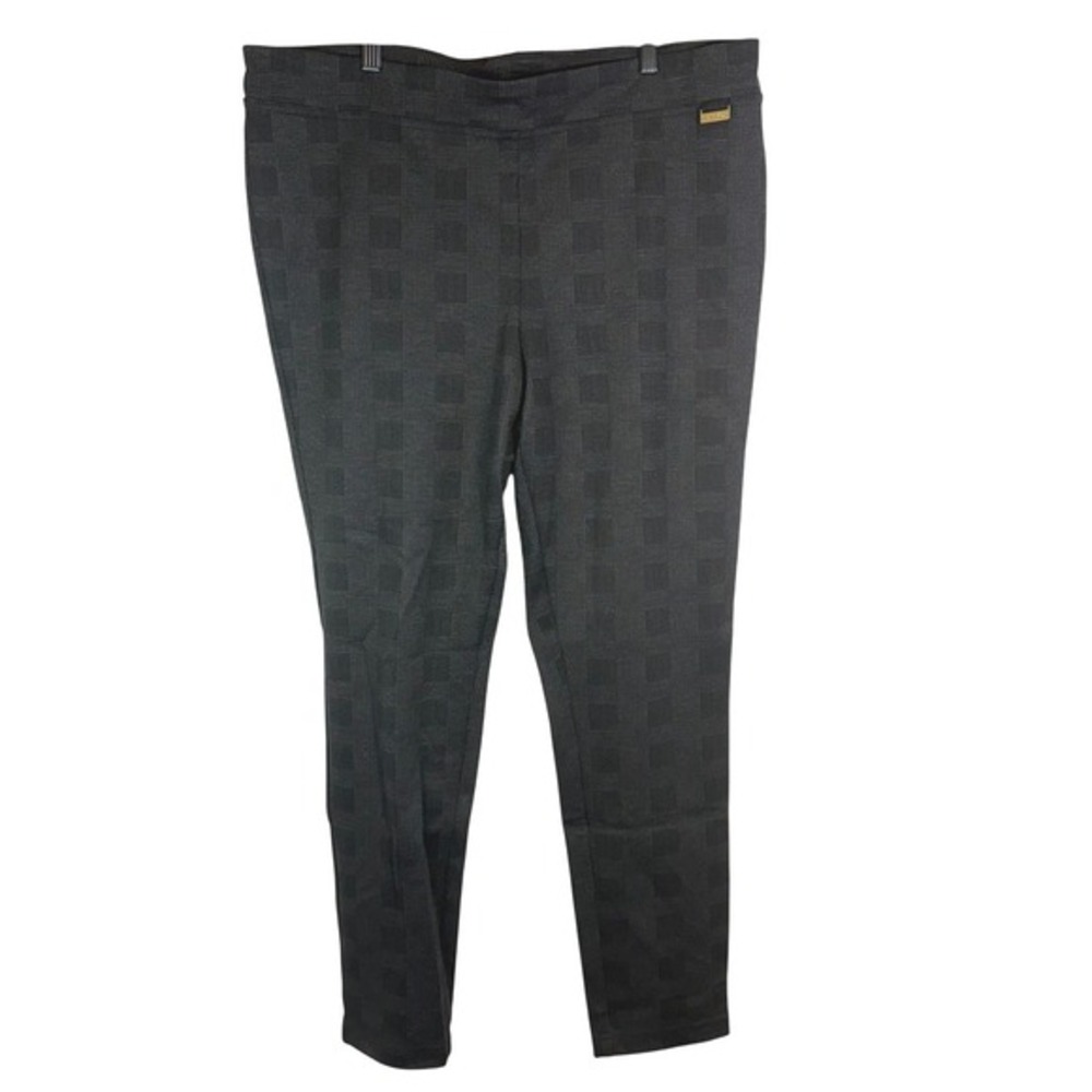 Calvin Klein Womens Plaid Straight Leg Pants XL Black Gray‎ Stretch Comfort